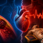 Medical illustration showing difference between heart attack vs cardiac arrest, blocked artery, sudden cardiac arrest, and emergency CPR treatment